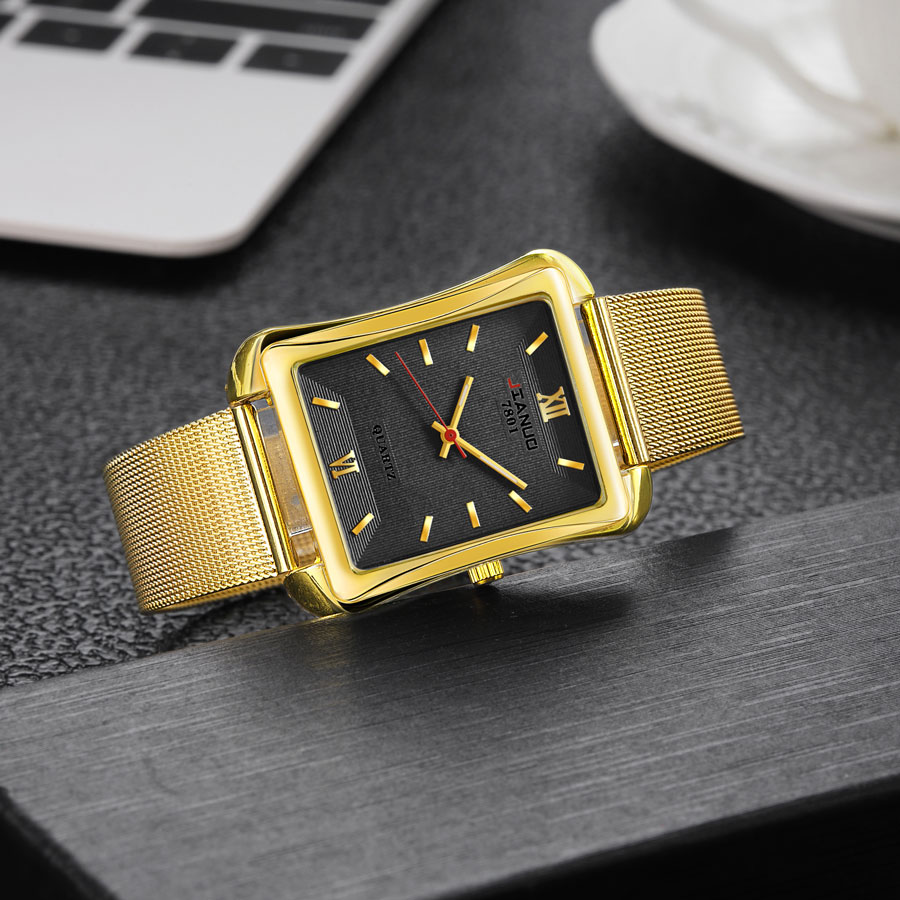 Stainless Mesh Band - Carillon-Montre à quartz carrée pour homme,
