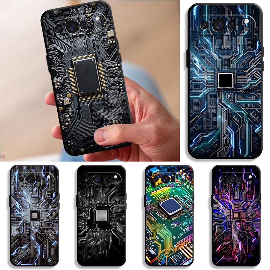 Google Pixel 9 Pro - Coque de téléphone rétro motif circuit