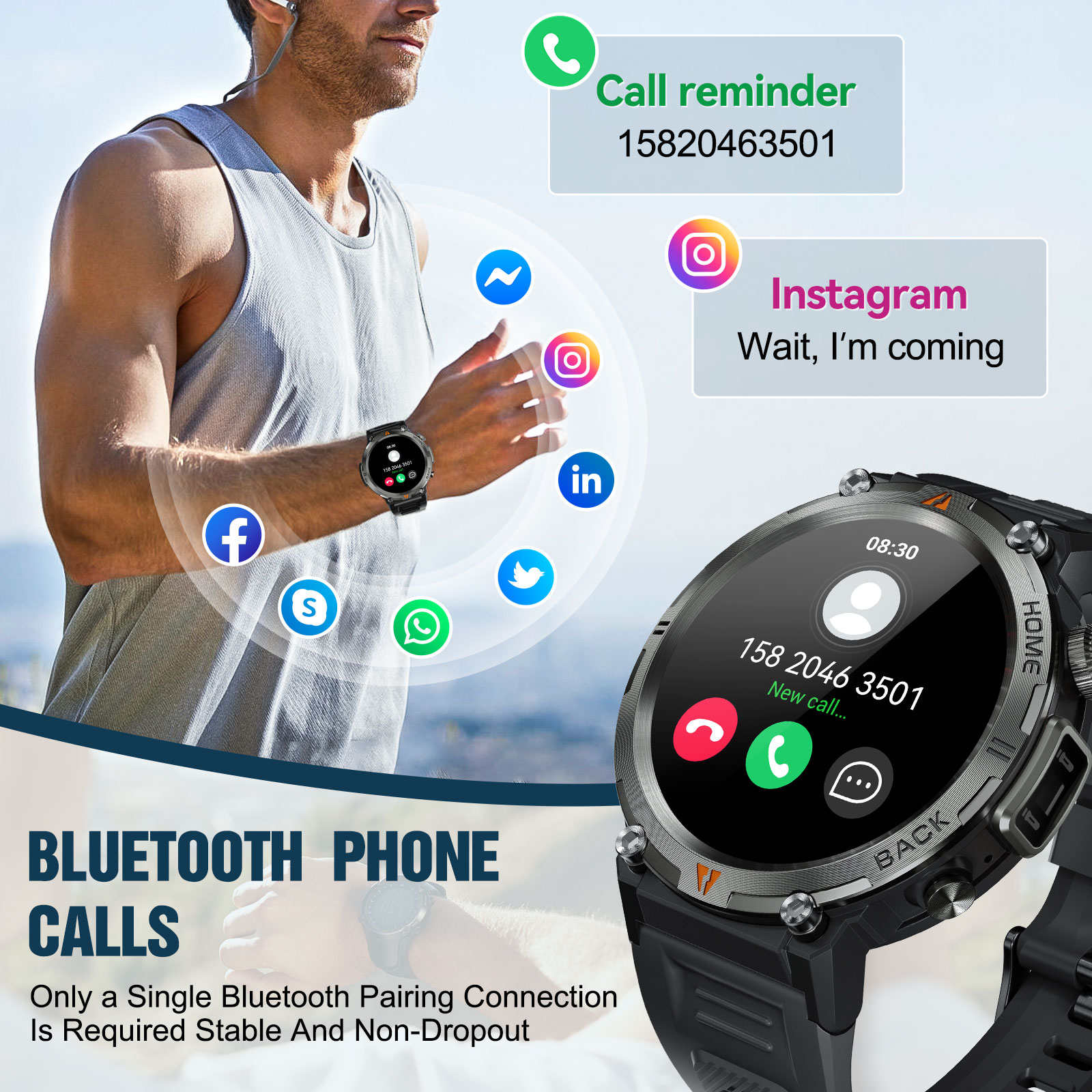 EIGIIS KE3 Bluetooth appel mon - Android Smartwatch Accessories avis et prix